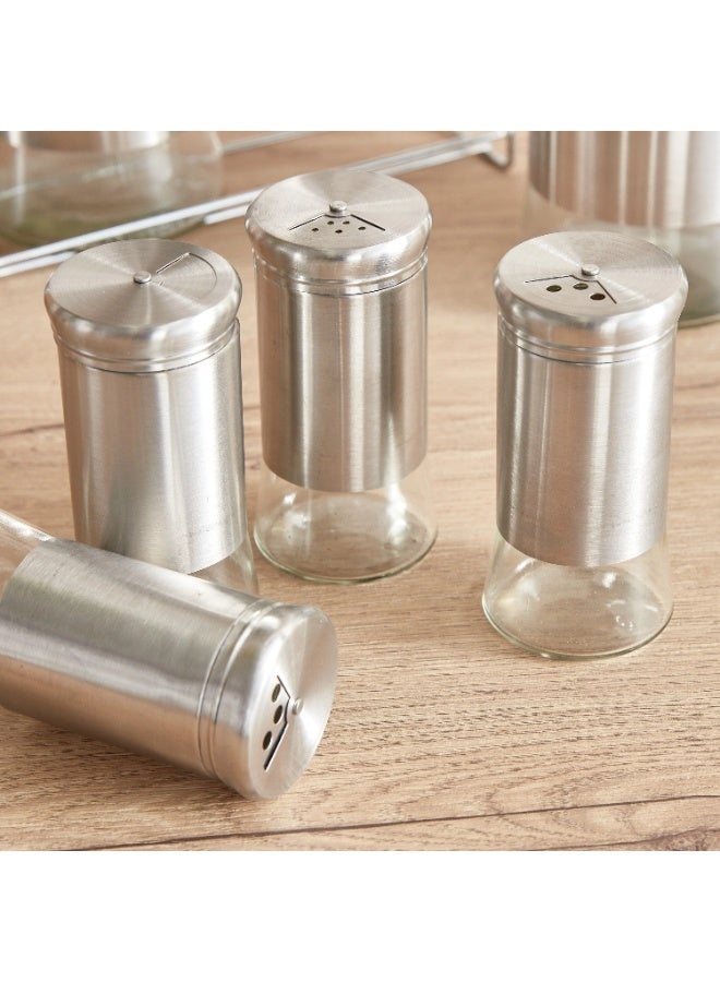 توشيونيكس طقم رفوف توابل زجاجية مكون من 12 قطعة مع رف من الفولاذ المقاوم للصدأ بثلاث طبقات | حاويات توابل كبيرة وصغيرة | منظم سطح المطبخ | فضي وشفاف | موديل T114741 - Image 3